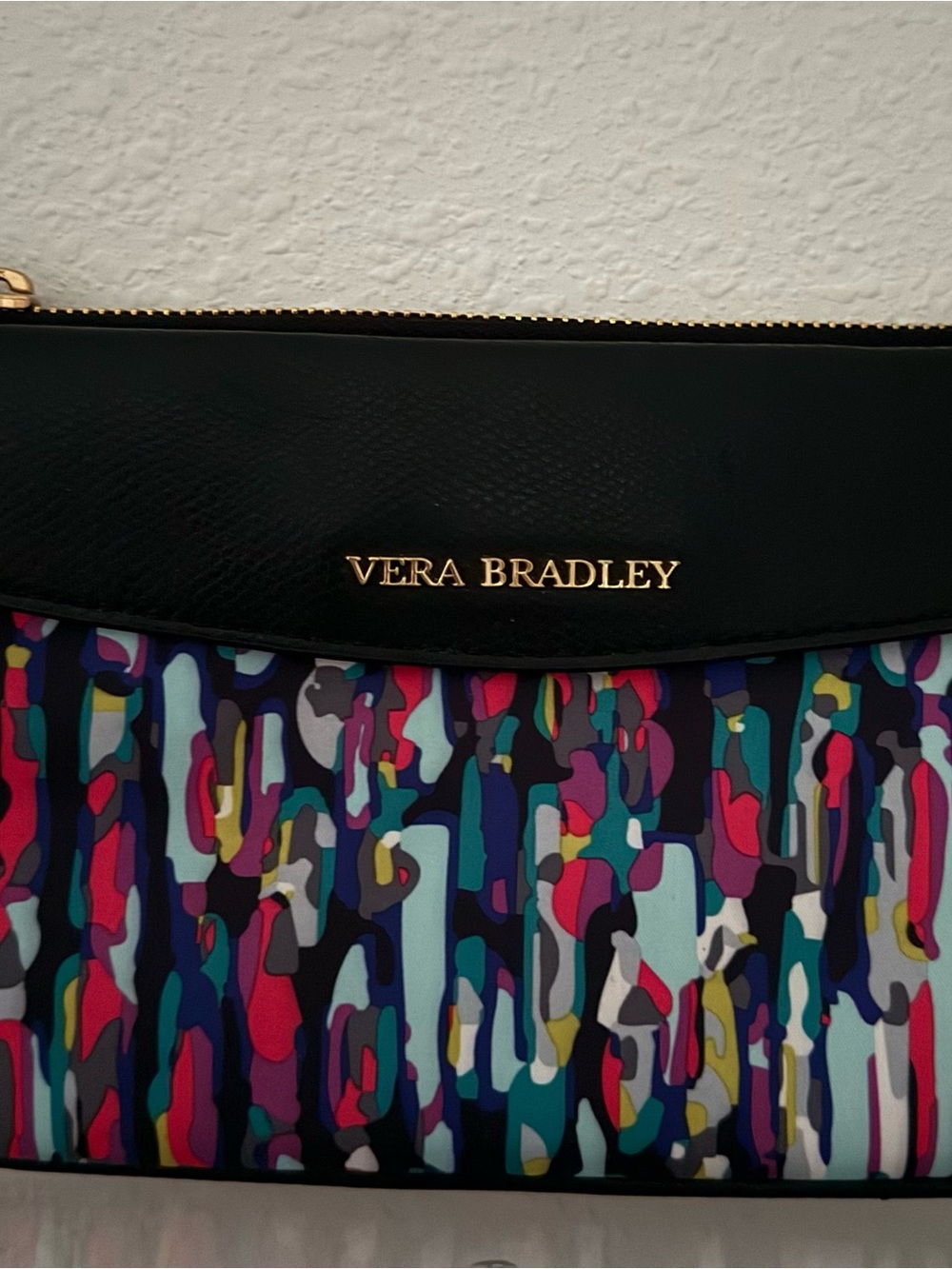 Vera Bradley Black Wristlet with Multicolor Abstract Print